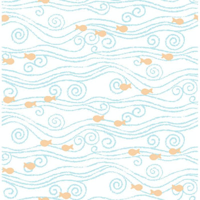 Sparkle Waves with Gold Fish on Unpasted Wallpaper