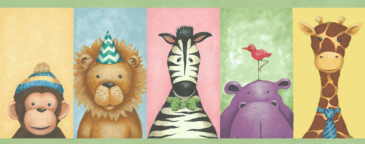 Zoo Party Animals on 16.5 ft of Unpasted Wallpaper Border