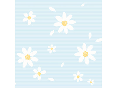 He Loves Me Daisies on Blue on Unpasted Wallpaper