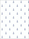 Nautical Blue Anchors on White Unpasted Wallpaper