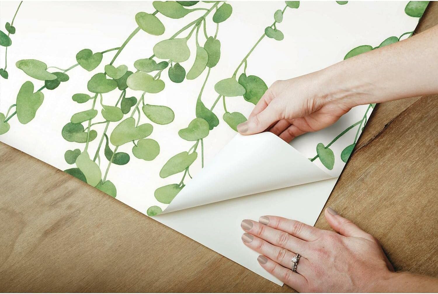 Hanging Watercolor Green Vines on White Peel and Stick Single Roll