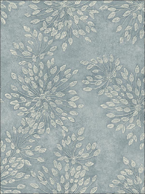 Contemporary Windblown Seed Pods on Blue Unpasted Wallpaper