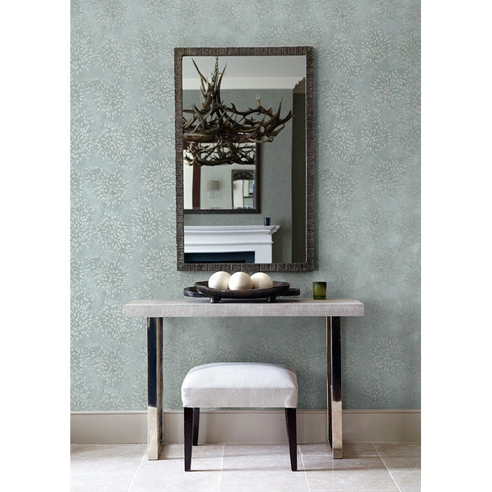 Contemporary Windblown Seed Pods on Blue Unpasted Wallpaper