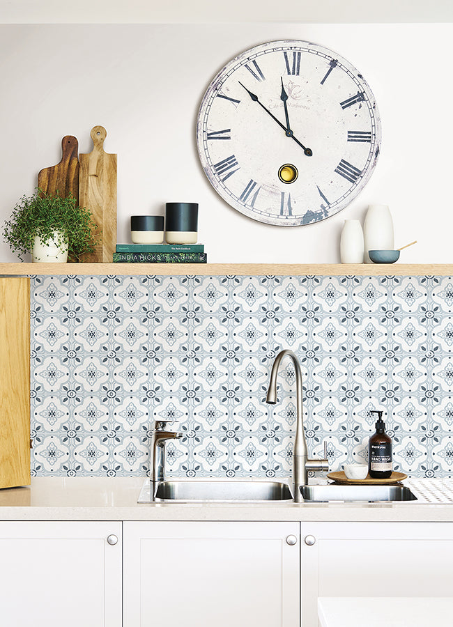 Embossed Blue Backsplash Peel and Stick Tiles 4 to a Pack 10" x 10"