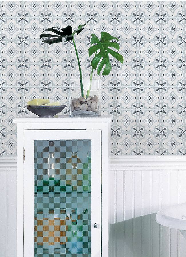 Embossed Blue Backsplash Peel and Stick Tiles 4 to a Pack 10" x 10"