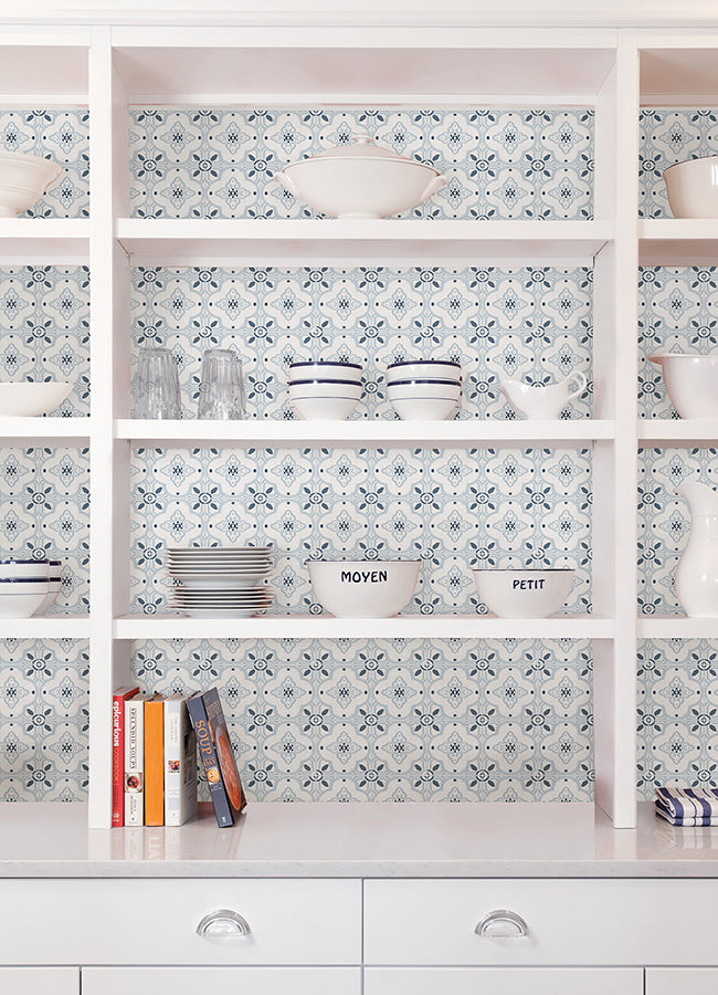 Embossed Blue Backsplash Peel and Stick Tiles 4 to a Pack 10" x 10"