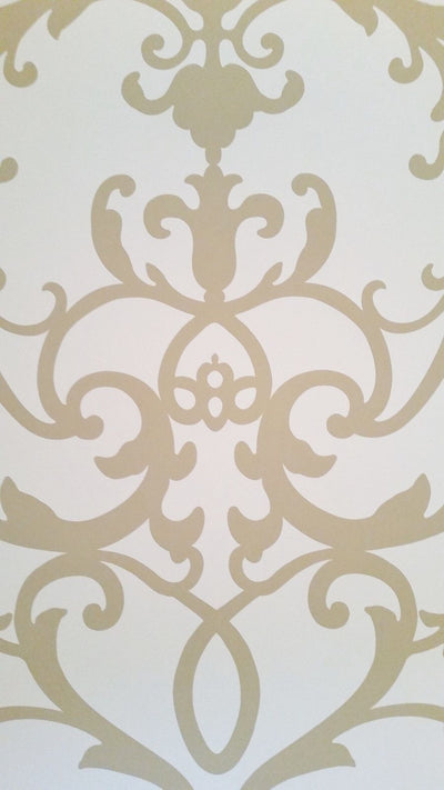 Large Formal Scroll Tan on Soft White Background Wallpaper - all4wallswall-paper