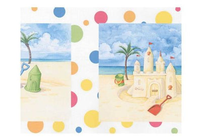 Sand Castles and Buckets on the Beach with Polka Dots Wallpaper Border - all4wallswall-paper