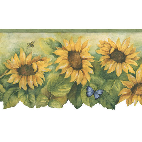 Sunflower with Light Green Edge Laser Cut Wallpaper Border - all4wallswall-paper