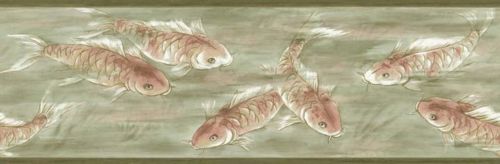 Asian Koi in Green Water Background Wallpaper Border - all4wallswall-paper