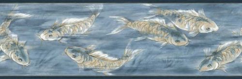 Asian Koi in Blue Water Background Wallpaper Border - all4wallswall-paper