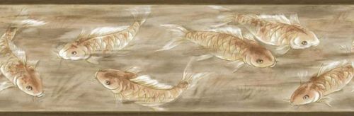 Asian Koi in Golden Water Background Wallpaper Border - all4wallswall-paper
