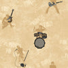 Rock and Roll Band Silver & Gold on Beige on Sure Strip Wallpaper - all4wallswall-paper