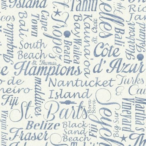 Nantucket Nautical Beach Verbage in Blue Wallpaper - all4wallswall-paper