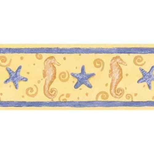 Brewster Yellow Seahorse and Starfish Wallpaper Border - all4wallswall-paper