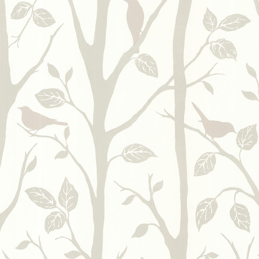 Birds on Trees in Taupe on PaperPro Wallpaper