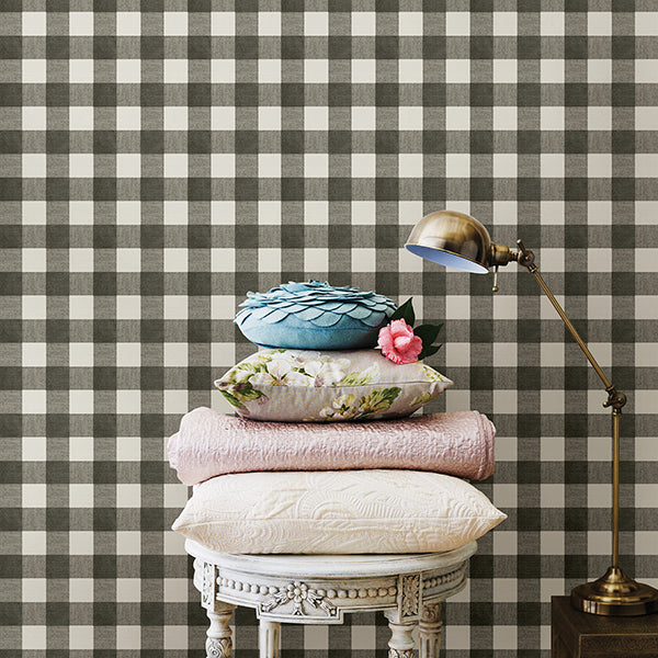 Chesapeake Check Black, White and Grey Gingham Wallpaper - all4wallswall-paper