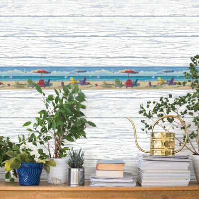 Tropical Beach Key West White with Blue Weathered Easy Walls Wallpaper - all4wallswall-paper