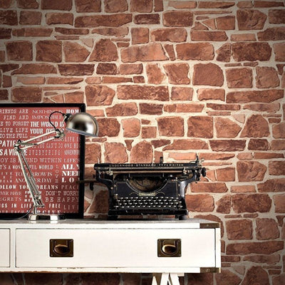 Brick Effect Slate Stone Wall Textured Realistic Unpasted Wallpaper - all4wallswall-paper