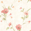 Salmon and Peach Kala Floral on Off White Satin Prepasted Wallpaper - all4wallswall-paper