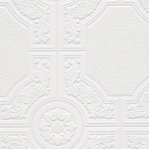 Neo Classic Ceiling Tile Raised White Textured Paintable Wallpaper - all4wallswall-paper