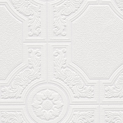 Neo Classic Ceiling Tile Raised White Textured Paintable Wallpaper - all4wallswall-paper