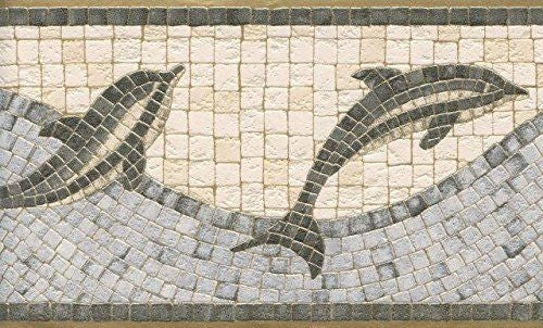 Dolphin Mosaic Tile Wave Wallpaper Border - all4wallswall-paper