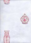 Red Oriental Vases - Asian Dotted On Light Blue Wallpaper - all4wallswall-paper