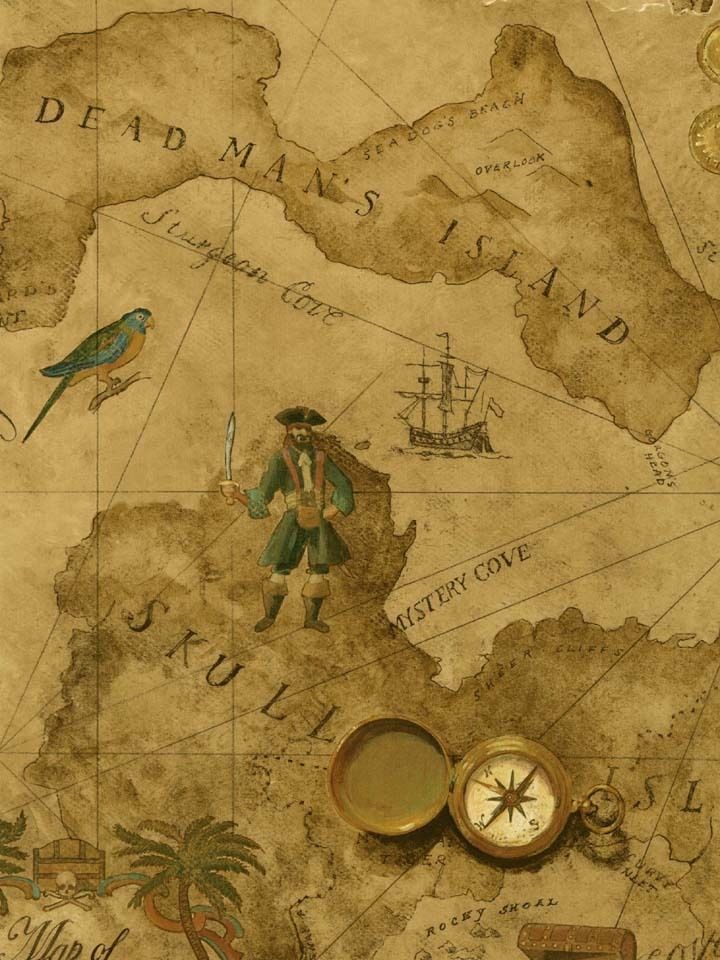 Pirate - Pirates Treasure Chest Map on Golden Brown on Sure Strip Wallpaper - all4wallswall-paper