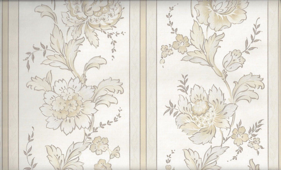 Cream on Cream Floral in Stripe Satin Wallpaper - all4wallswall-paper