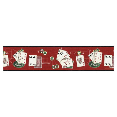 Playing Cards in Vegas on Red Wallpaper Border