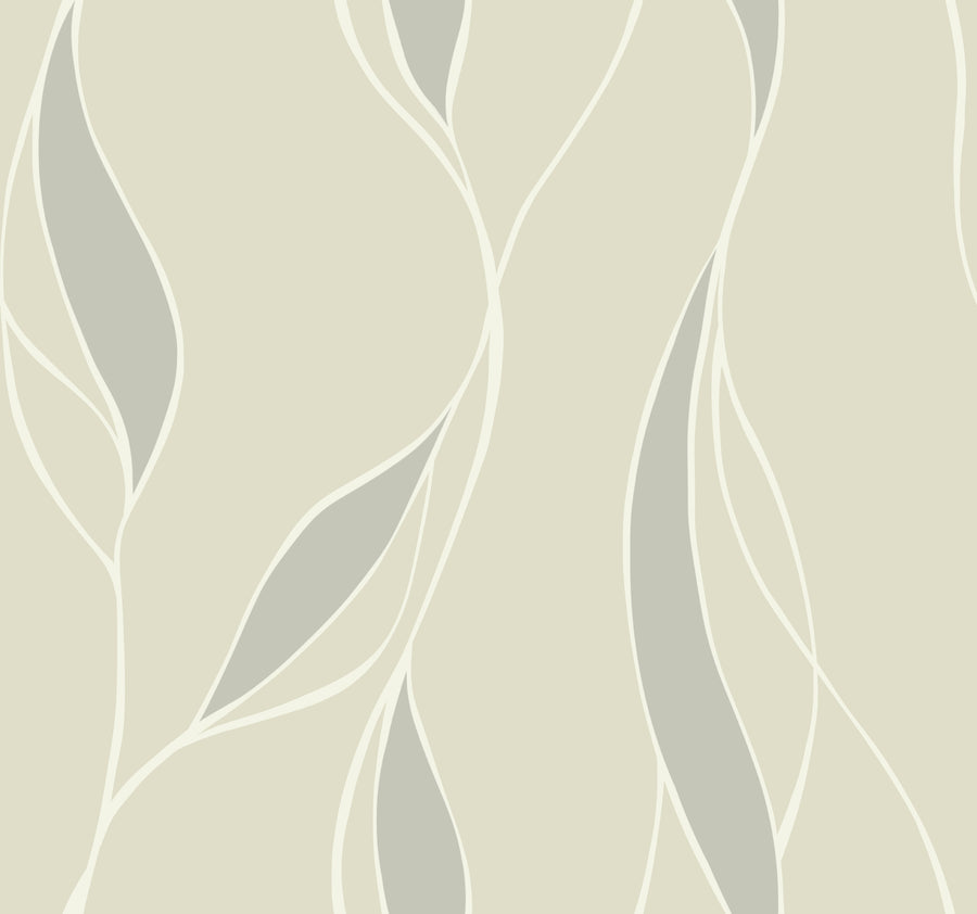 Modern Trailing Leaf in Champagne and Taupe on Satin Wallpaper - all4wallswall-paper