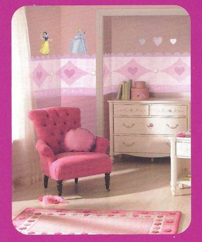 Large 17.25" Accent Pink and Purple Princess Prepasted Wallpaper Border - all4wallswall-paper