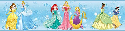 Disney Princess - Princesses on Light Blue Sure Strip Wallpaper Border - all4wallswall-paper