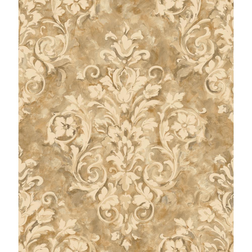 Formal Handpainted Oversized Golden Damask on Sure Strip Wallpaper - all4wallswall-paper