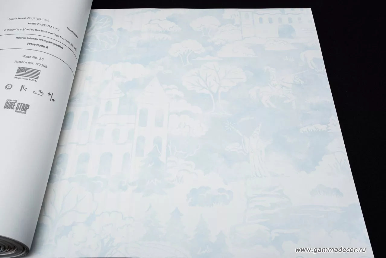 Fantasy Kingdom Toile in Blue on Sure Strip Wallpaper