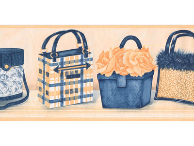 Ladies Purses - Purse in Yellows and Blues Wallpaper Border - all4wallswall-paper