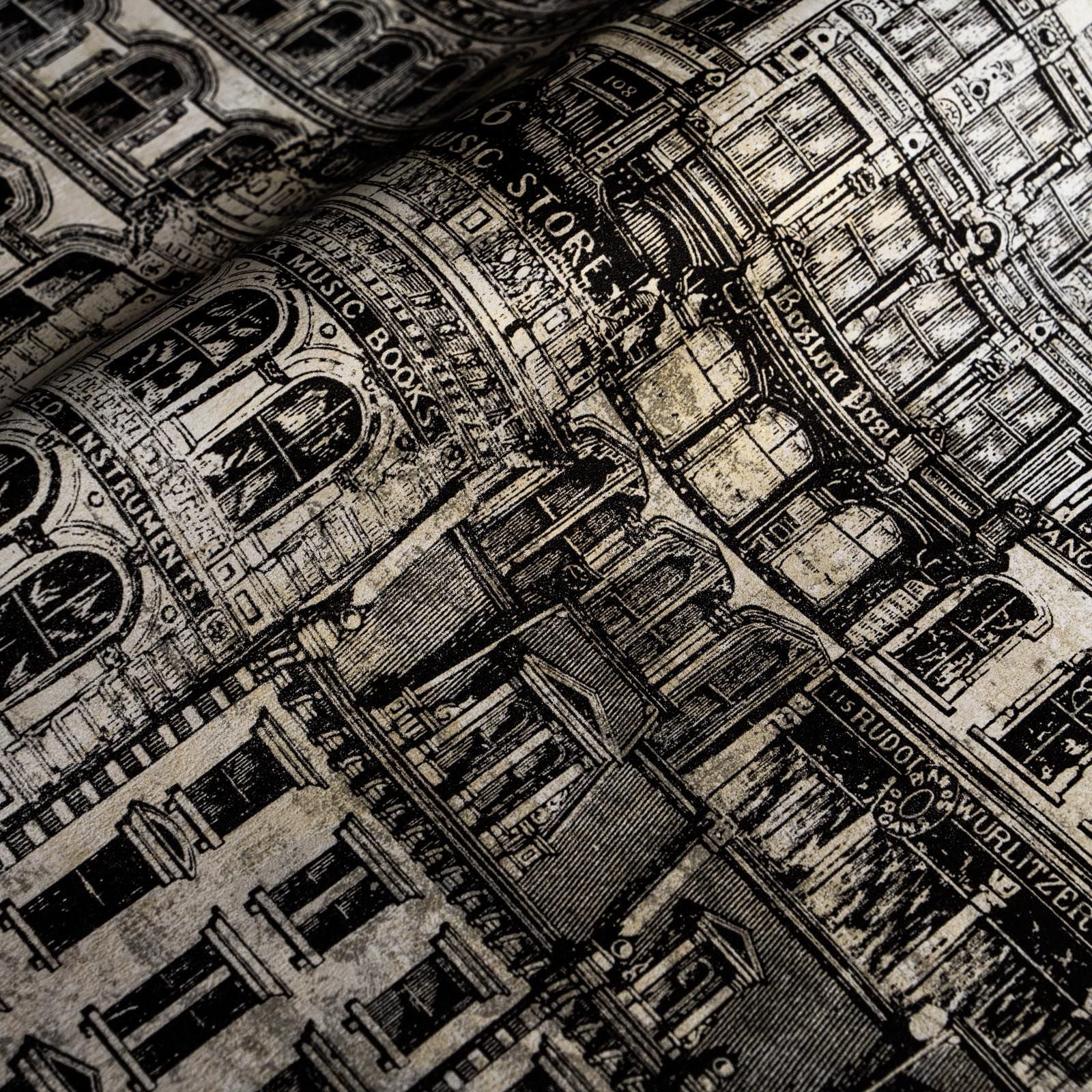 New England Buildings 1800's Sketches Unpasted Wallpaper