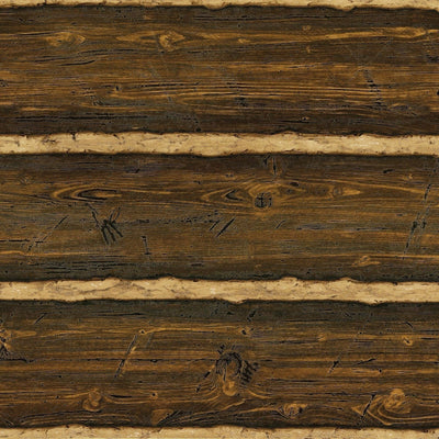 Puffy Log Cabin Textured Brown Wood Paneling PREPASTED Wallpaper - all4wallswall-paper
