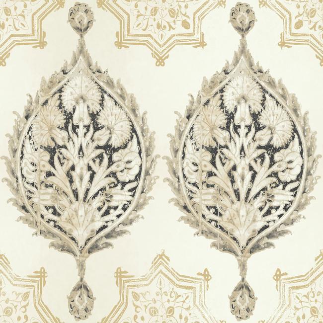 Henna Palm Ogee in Golden Beige and Black on Sure Strip Wallpaper - all4wallswall-paper
