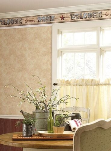 Country Welcome Home on Beige Beadboard on Sure Strip Wallpaper Border - all4wallswall-paper