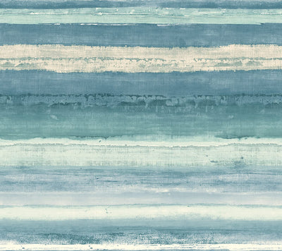 Aqua Watercolor Wave Stripes on Sure Strip Wallpaper