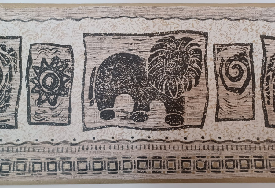 Aztec Drawings Zebra & Lion with Gold Edge Wallpaper Border