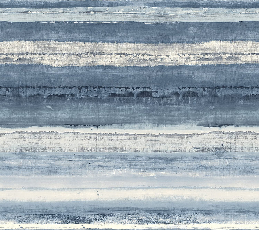 Blue Watercolor Wave Stripes on Sure Strip Wallpaper