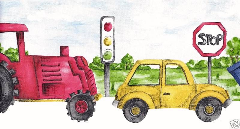 Primary Colored Cars for Boys Laser Cut Wallpaper Border - all4wallswall-paper