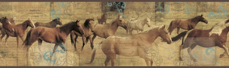 Stampede of Horses on Gold Contemporary on Sure Strip Wallpaper Border - all4wallswall-paper