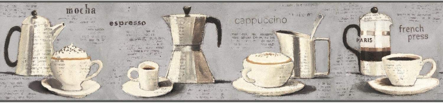 Parisian Coffee on Grey on Sure Strip Wallpaper Border - all4wallswall-paper