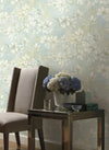 White Cherry Blossom on Blue Background 27" Unpasted Wallpaper