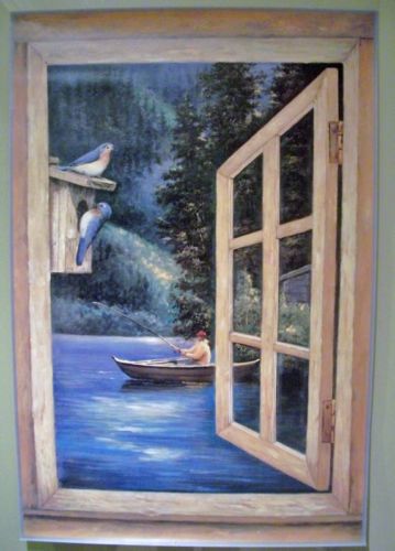 Boat Fishing on the Lake Window Wallpaper Mini Mural - all4wallswall-paper