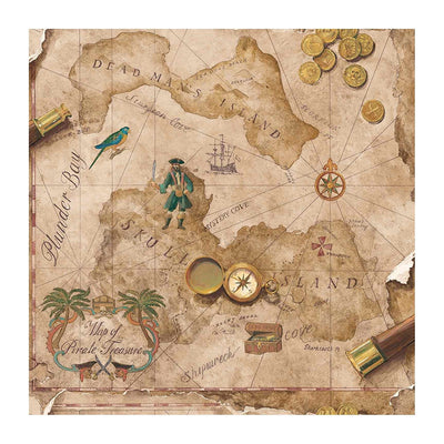 Pirate - Pirates Treasure Chest Map on Light Brown on Sure Strip Wallpaper - all4wallswall-paper